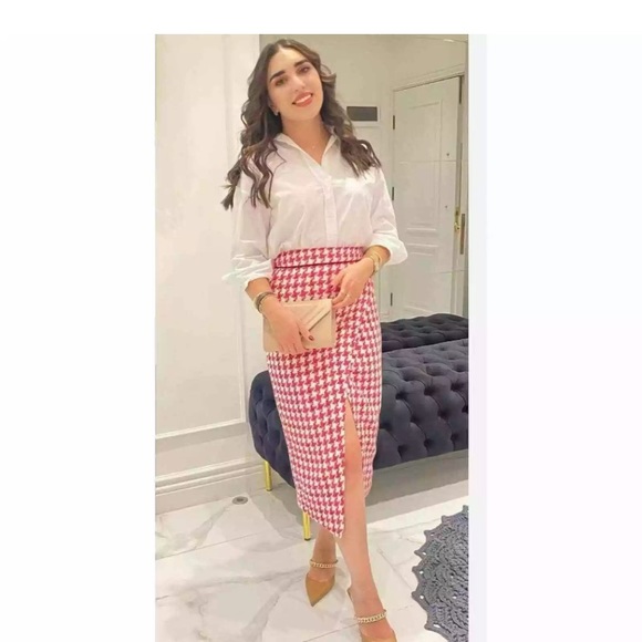 - Zara texture weave houndstooth midi skirt - Picture 6 of 10